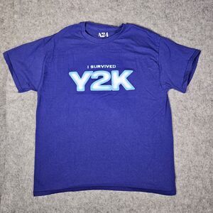 A24 Unisex Blue I‎ Survived Y2K Graphic Print Horror Comedy Shirt Size Large
